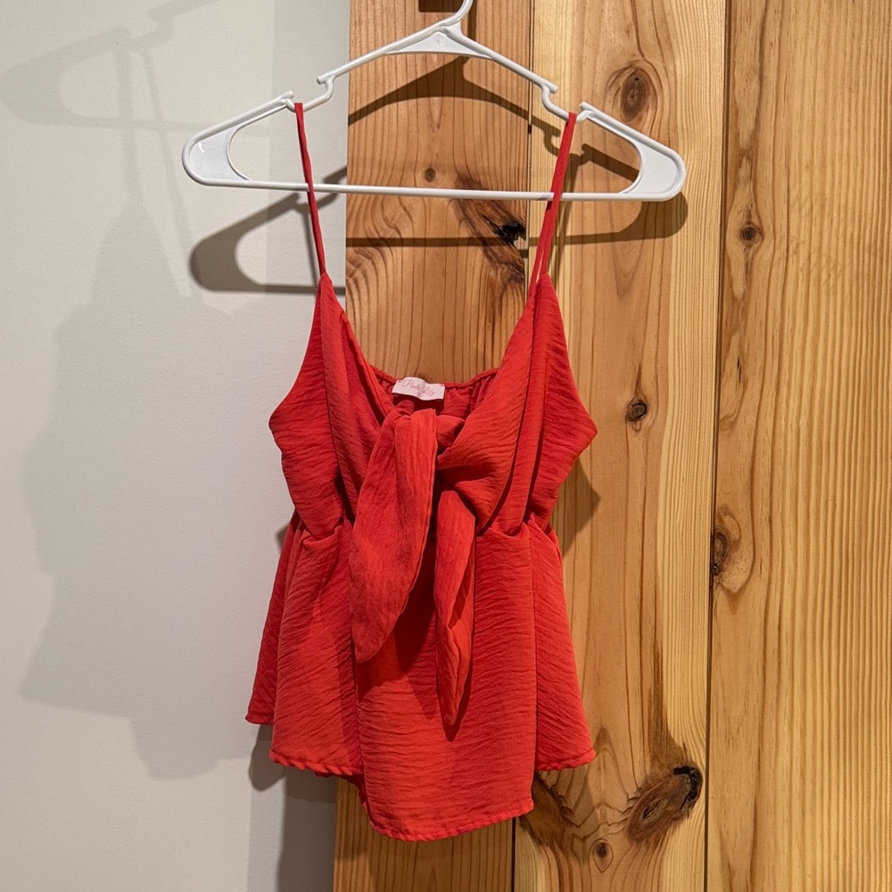 Coral Tie Front Tank Top